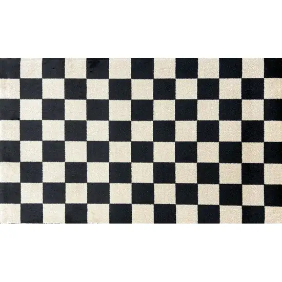 Black And Off White Checkered Washable Area Rug With UV Protection Photo 2