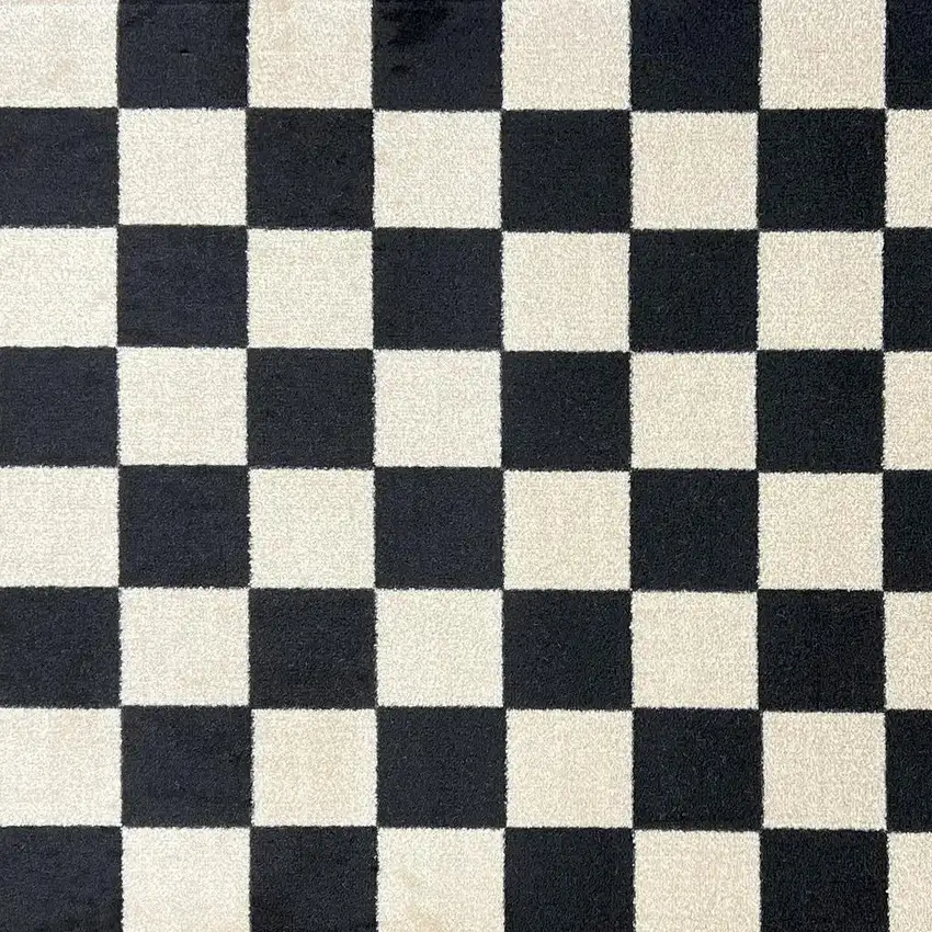Black And Off White Checkered Washable Area Rug With UV Protection Photo 4