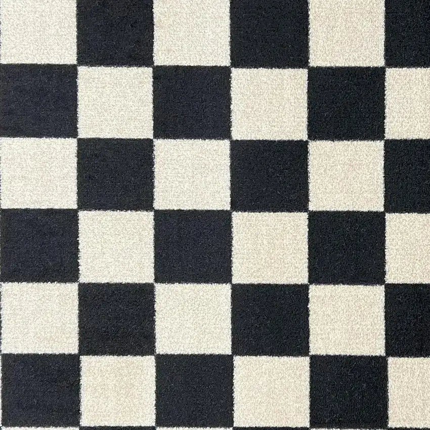 Black And Off White Checkered Washable Area Rug With UV Protection Photo 3