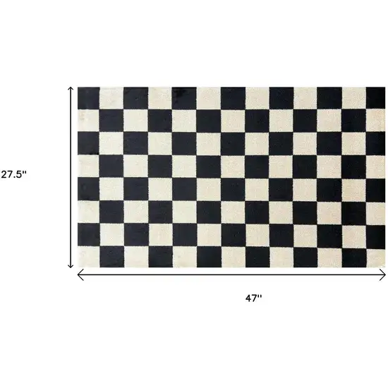 Black And Off White Checkered Washable Area Rug With UV Protection Photo 6