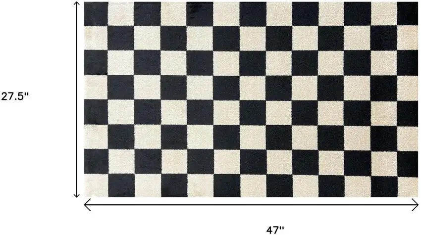 Black And Off White Checkered Washable Area Rug With UV Protection Photo 6