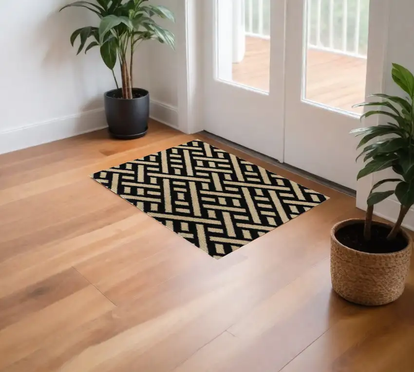 Black And Off White Checkered Washable Area Rug With UV Protection Photo 1