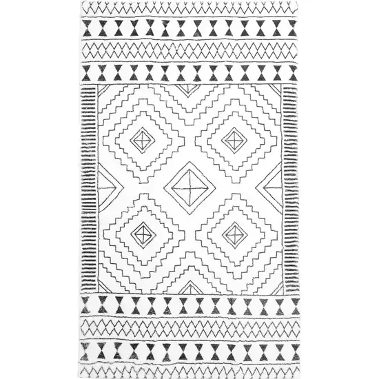 Black And Off White Geometric Area Rug Photo 2