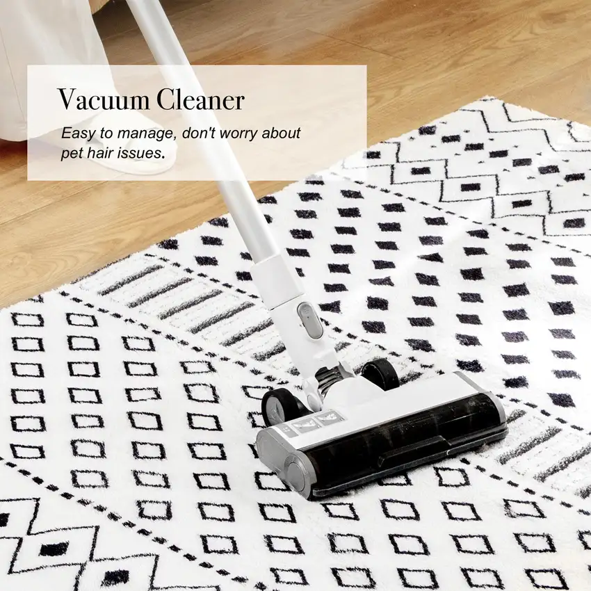 Black And Off White Geometric Area Rug Photo 4