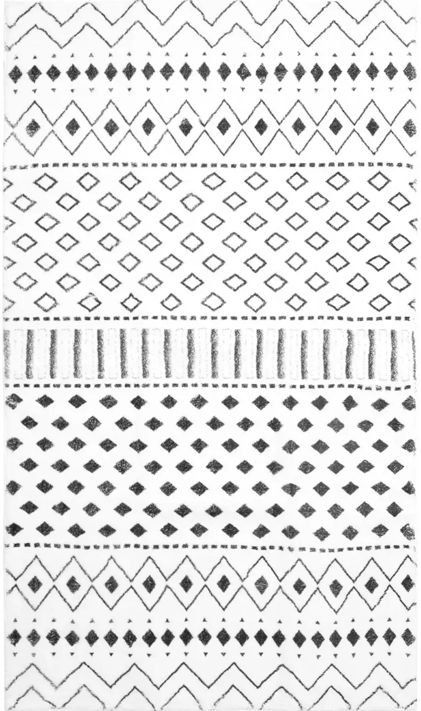 Black And Off White Geometric Area Rug Photo 2