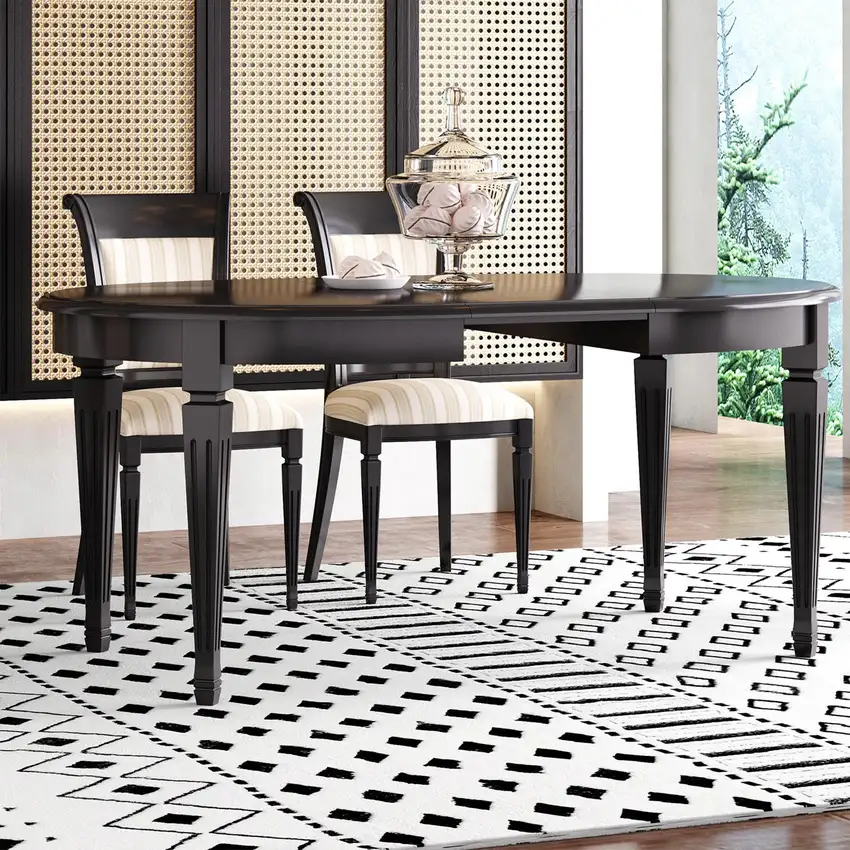 Black And Off White Geometric Area Rug Photo 5