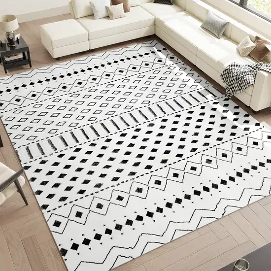 Black And Off White Geometric Area Rug Photo 7