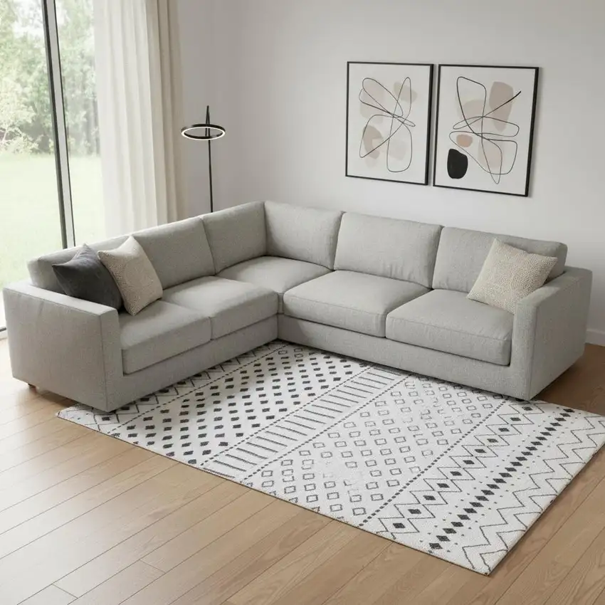 Black And Off White Geometric Area Rug Photo 1