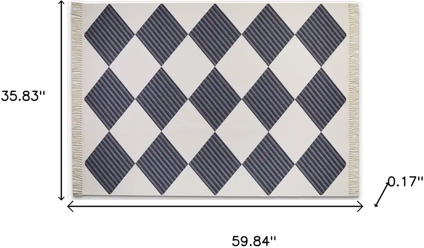 Black And Off White Geometric Washable Area Rug With Fringe Photo 8