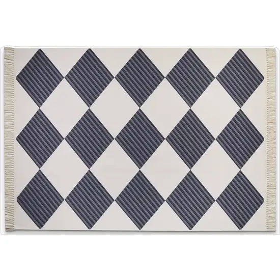 Black And Off White Geometric Washable Area Rug With Fringe Photo 2