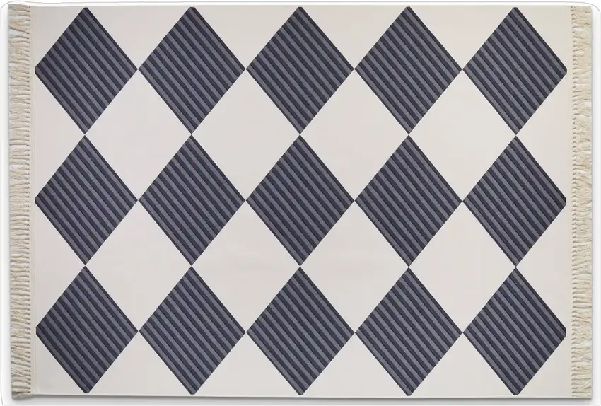 Black And Off White Geometric Washable Area Rug With Fringe Photo 2