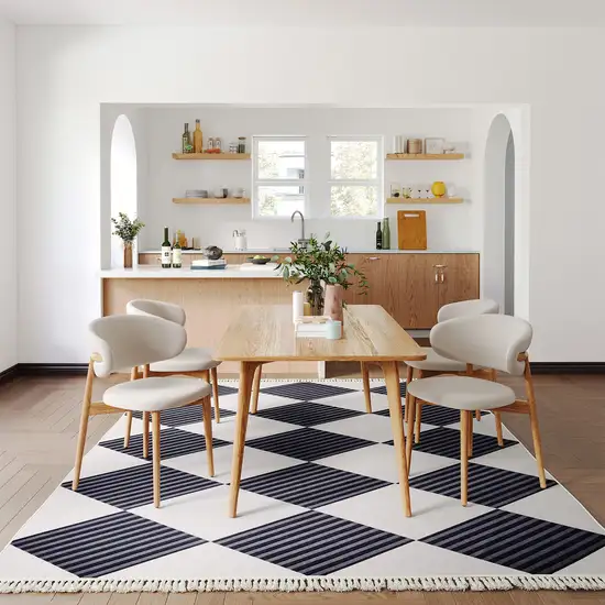 Black And Off White Geometric Washable Area Rug With Fringe Photo 5