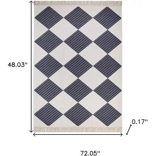 Black And Off White Geometric Washable Area Rug With Fringe Photo 8