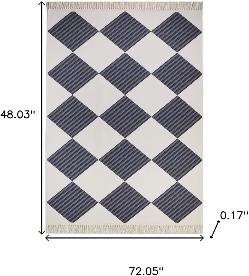 Black And Off White Geometric Washable Area Rug With Fringe Photo 8