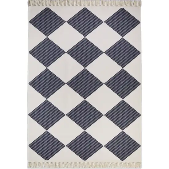 Black And Off White Geometric Washable Area Rug With Fringe Photo 2