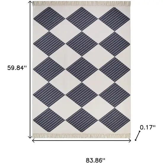 Black And Off White Geometric Washable Area Rug With Fringe Photo 8