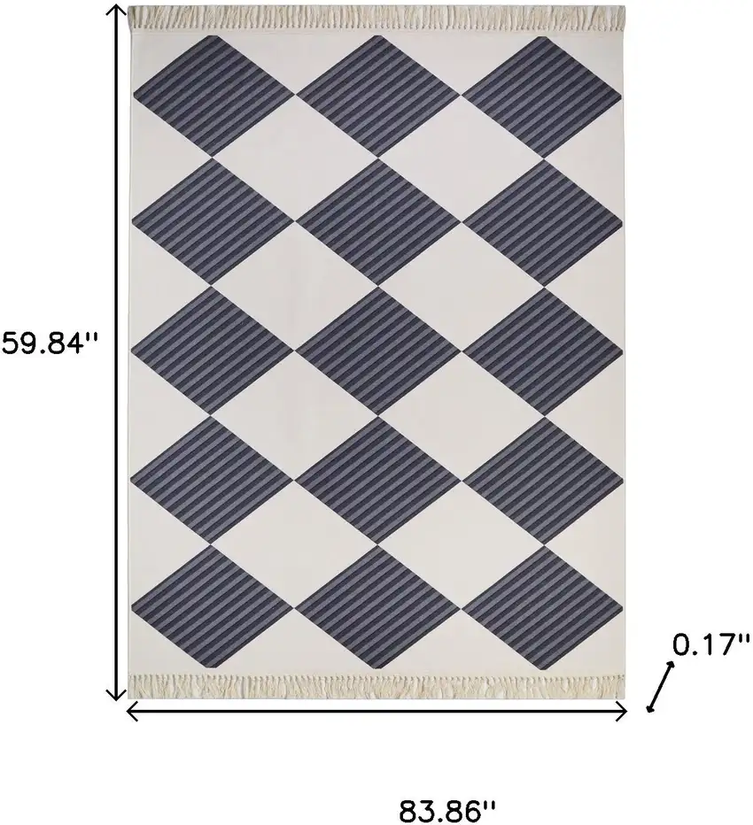 Black And Off White Geometric Washable Area Rug With Fringe Photo 8