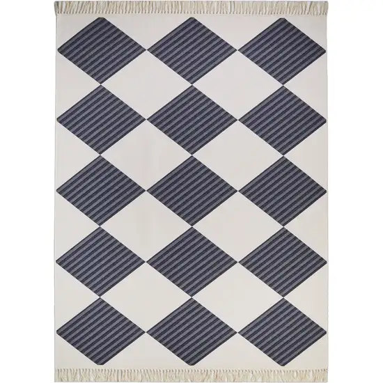 Black And Off White Geometric Washable Area Rug With Fringe Photo 2