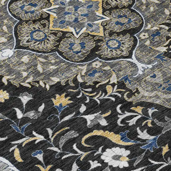 Black And Orange Medallion Washable Indoor Outdoor Area Rug Photo 6