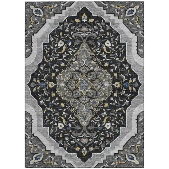 Black And Orange Medallion Washable Indoor Outdoor Area Rug Photo 4