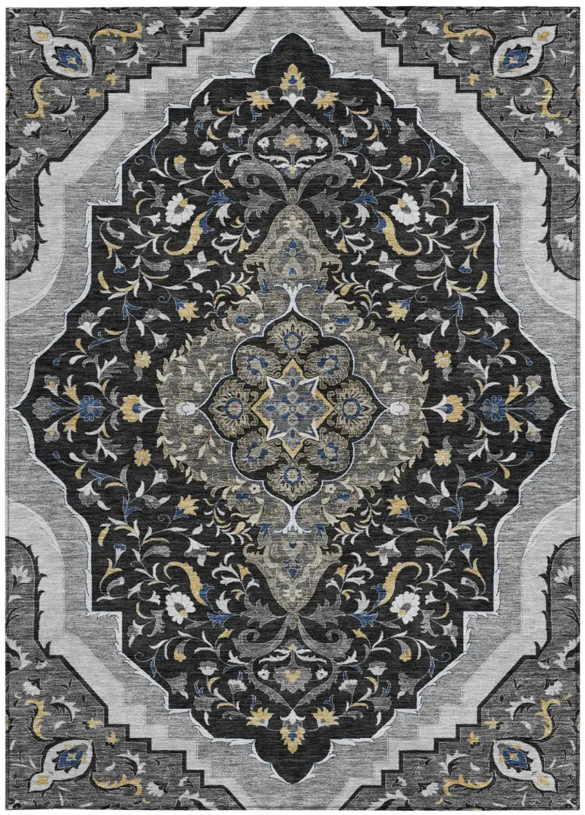 Black And Orange Medallion Washable Indoor Outdoor Area Rug Photo 4