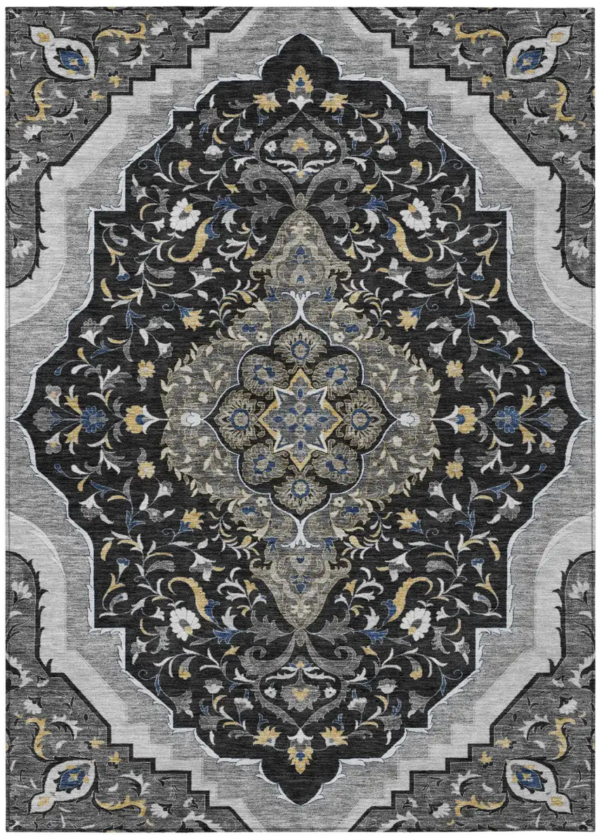 Black And Orange Medallion Washable Indoor Outdoor Area Rug Photo 2