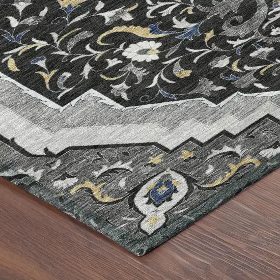 Black And Orange Medallion Washable Indoor Outdoor Area Rug Photo 5