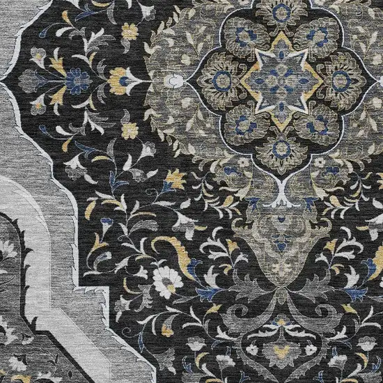 Black And Orange Medallion Washable Indoor Outdoor Area Rug Photo 3
