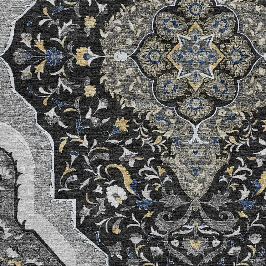 Black And Orange Medallion Washable Indoor Outdoor Area Rug Photo 3