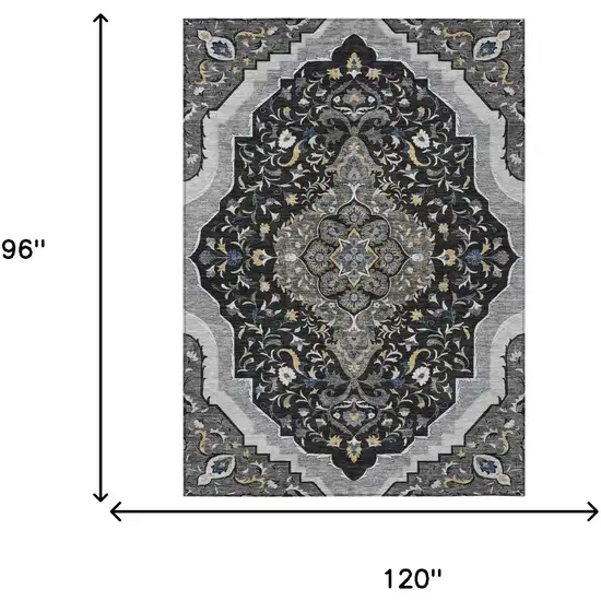 Black And Orange Medallion Washable Indoor Outdoor Area Rug Photo 7