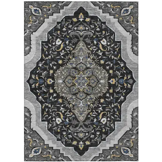 Black And Orange Medallion Washable Indoor Outdoor Area Rug Photo 2