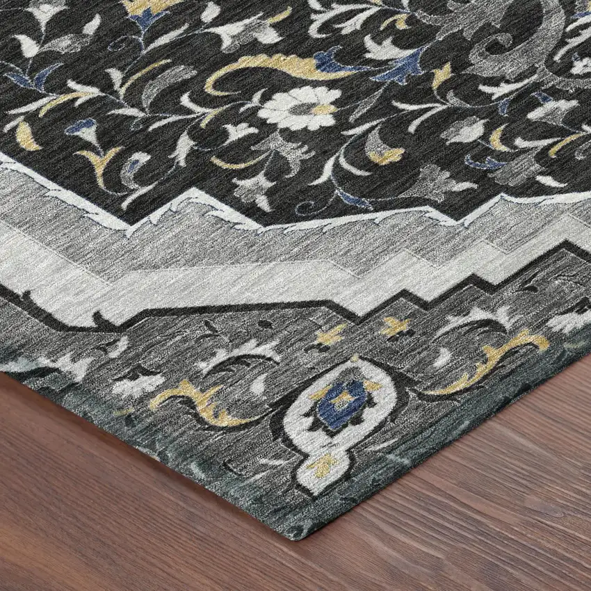 Black And Orange Medallion Washable Indoor Outdoor Area Rug Photo 5