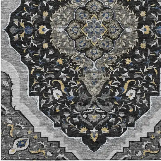 Black And Orange Medallion Washable Indoor Outdoor Area Rug Photo 3