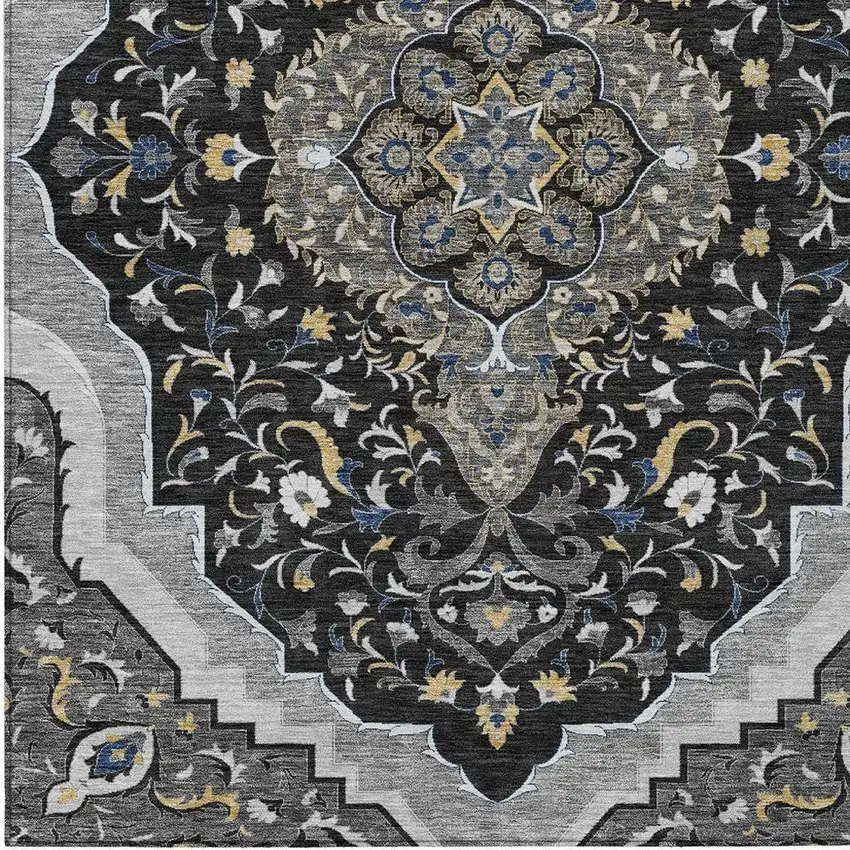 Black And Orange Medallion Washable Indoor Outdoor Area Rug Photo 3