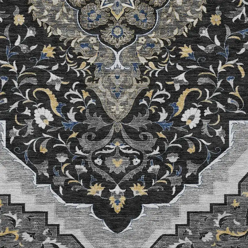 Black And Orange Medallion Washable Indoor Outdoor Area Rug Photo 4
