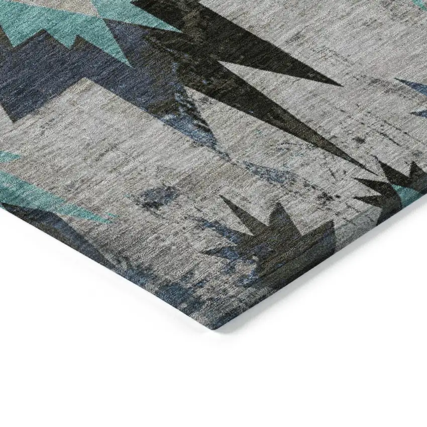 Black And Pale Aqua Aztec Washable Indoor Outdoor Area Rug Photo 9