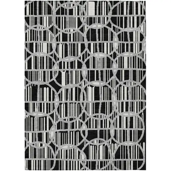 Black And Pewter Geometric Washable Indoor Outdoor Area Rug Photo 3