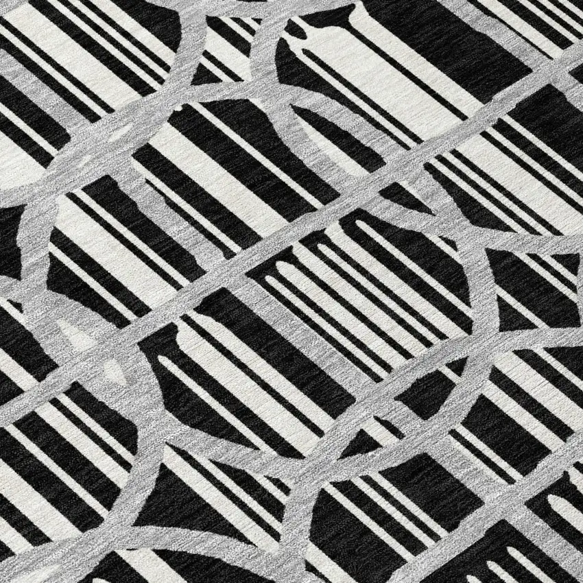 Black And Pewter Geometric Washable Indoor Outdoor Area Rug Photo 2
