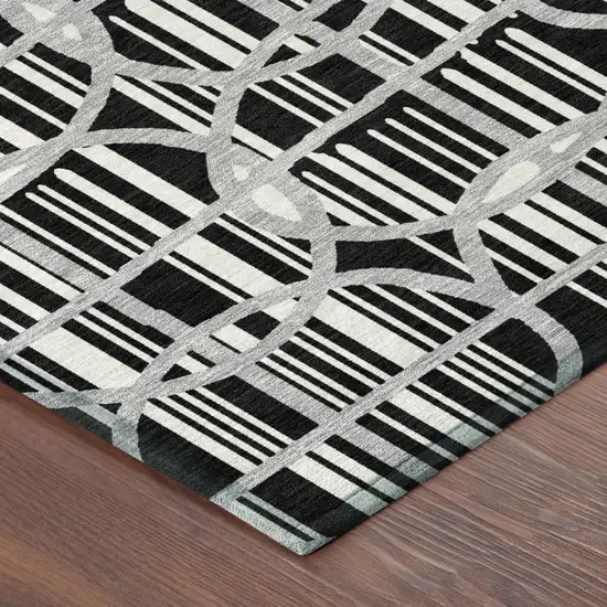 Black And Pewter Geometric Washable Indoor Outdoor Area Rug Photo 4