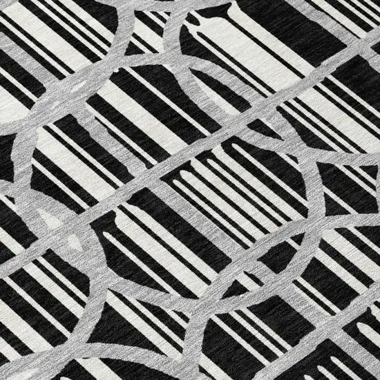 Black And Pewter Geometric Washable Indoor Outdoor Area Rug Photo 2
