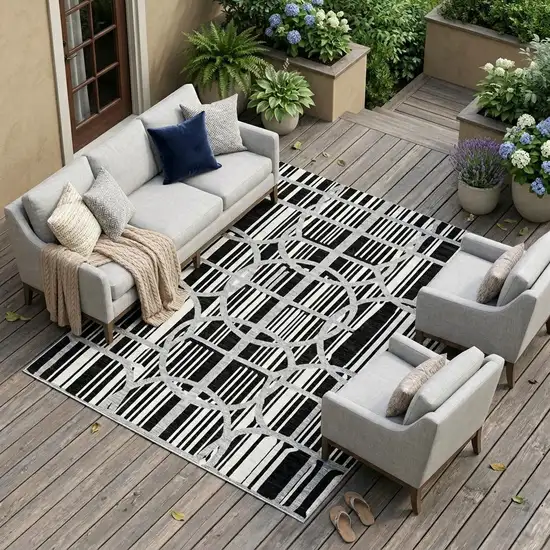 Black And Pewter Geometric Washable Indoor Outdoor Area Rug Photo 1