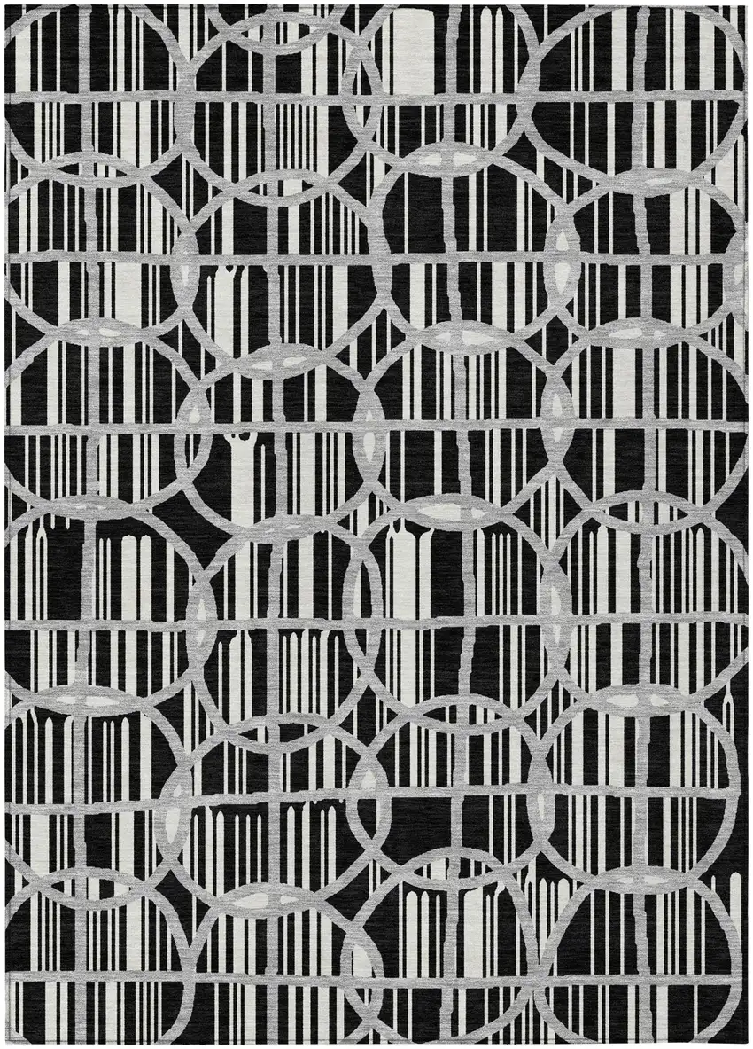 Black And Pewter Geometric Washable Indoor Outdoor Area Rug Photo 3