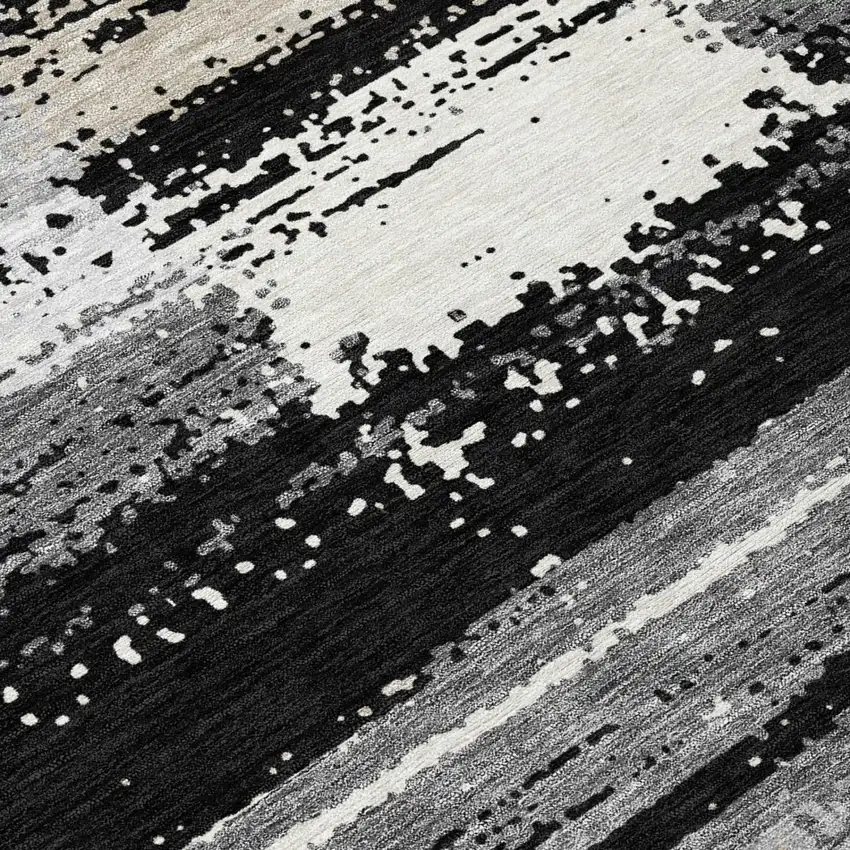 Black And Pewter Geometric Washable Indoor Outdoor Area Rug Photo 4