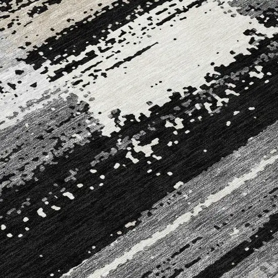 Black And Pewter Geometric Washable Indoor Outdoor Area Rug Photo 4