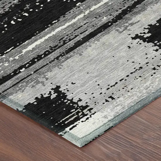 Black And Pewter Geometric Washable Indoor Outdoor Area Rug Photo 3