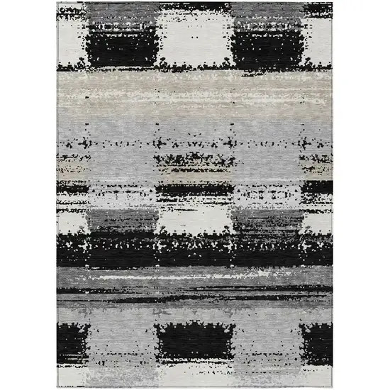 Black And Pewter Geometric Washable Indoor Outdoor Area Rug Photo 2