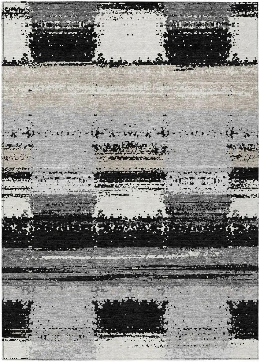 Black And Pewter Geometric Washable Indoor Outdoor Area Rug Photo 2