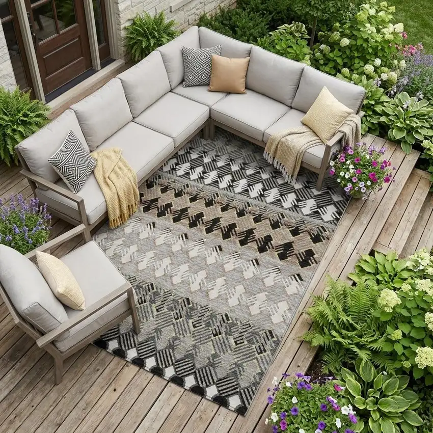 Black And Pewter Striped Washable Indoor Outdoor Area Rug Photo 1