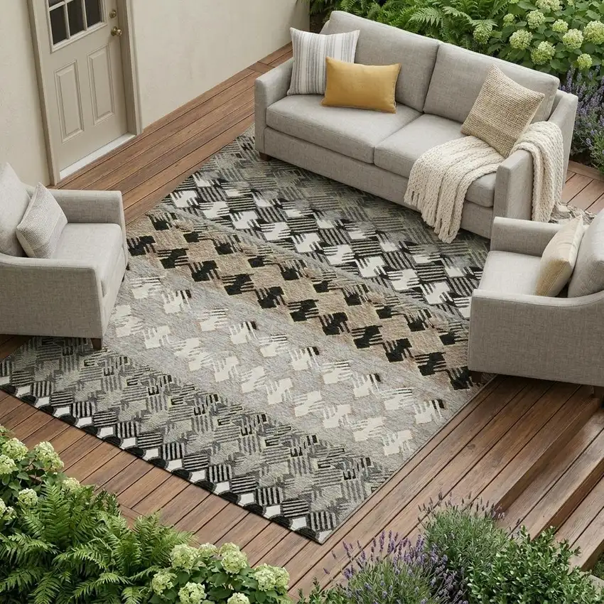Black And Pewter Striped Washable Indoor Outdoor Area Rug Photo 1
