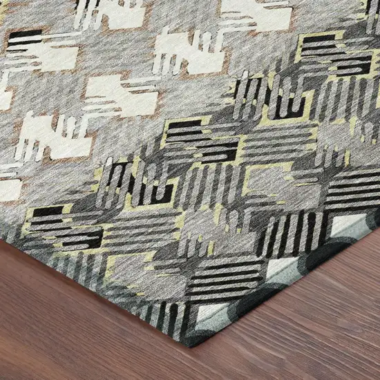 Black And Pewter Striped Washable Indoor Outdoor Area Rug Photo 3